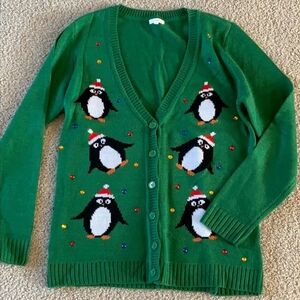 Wet Seal Green Christmas Holiday Penguin Sweater Sz L